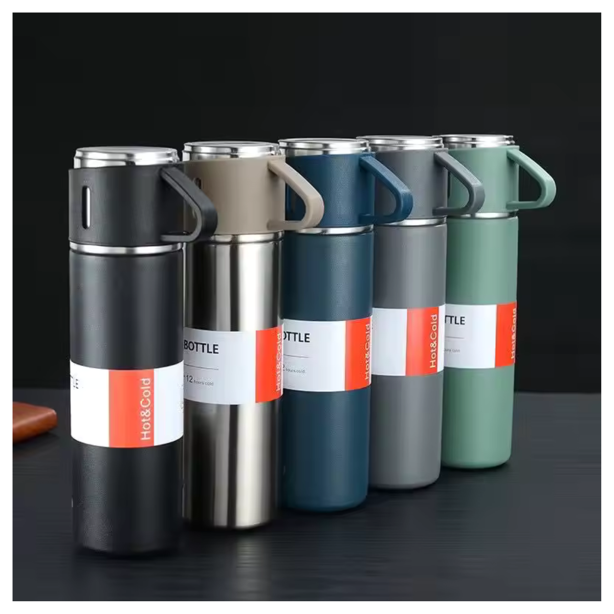 Set Termo de Acero 500 ml con 2 Tazas