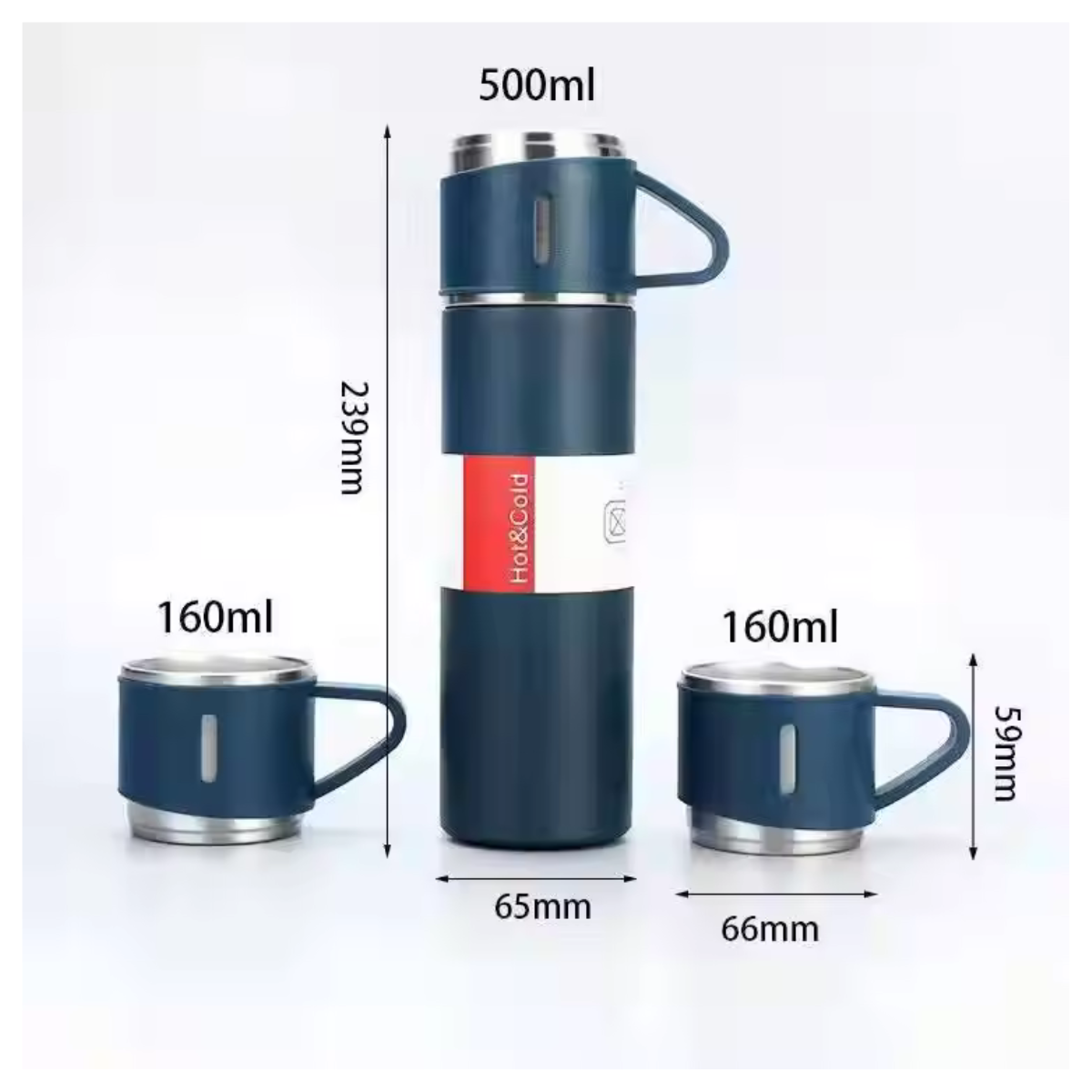 Set Termo de Acero 500 ml con 2 Tazas