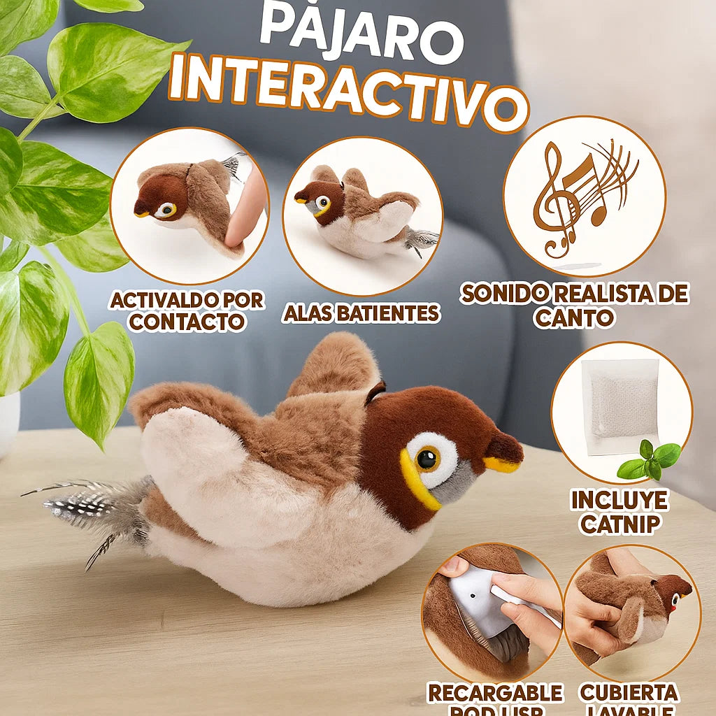 Pájaro Interactivo para Gatos con Sonido y Catnip