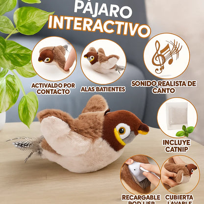 Pájaro Interactivo para Gatos con Sonido y Catnip